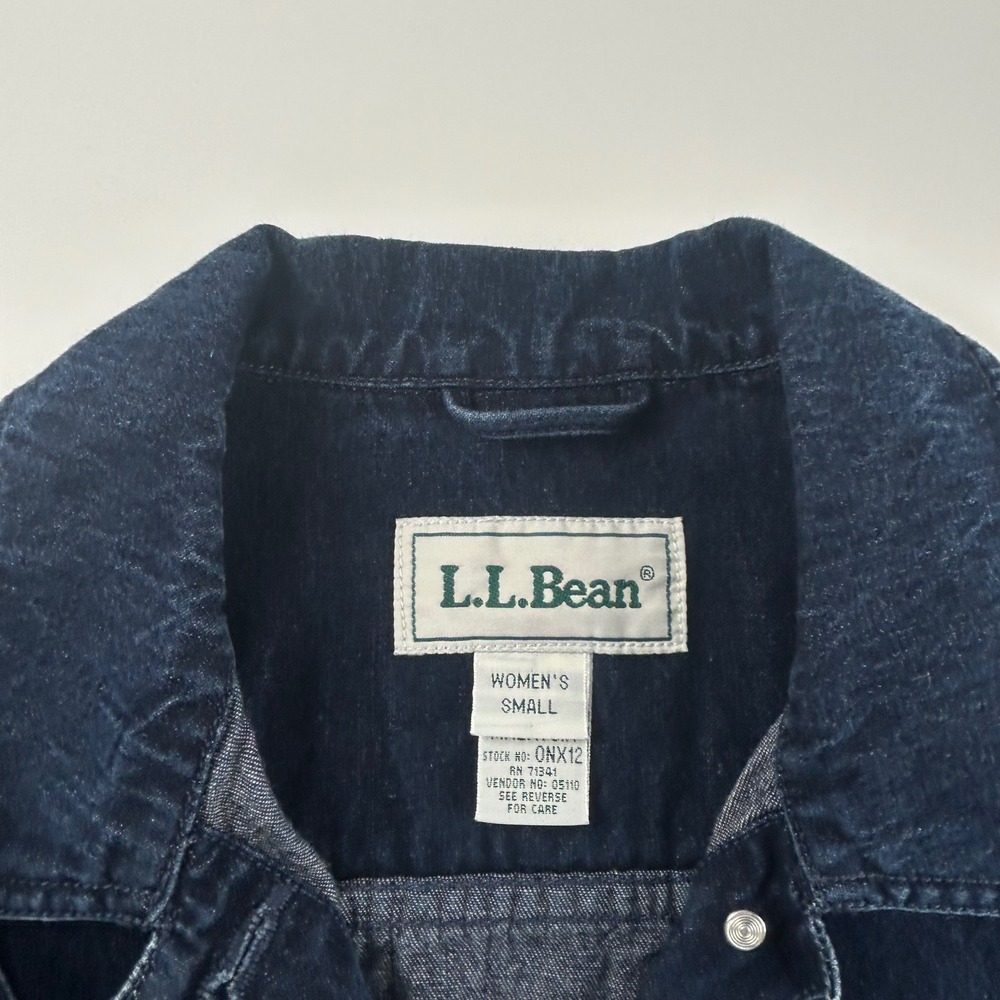 L.L. Bean WMNS S Biker VTG Denim Trucker Jacket Indigo Blue Cotton Button - Picture 2 of 10